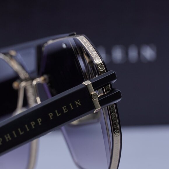 Philipp Plein SPP077M 0302 Aviator Sunglasses – Black/Gold/Grey - Picture 6 of 11